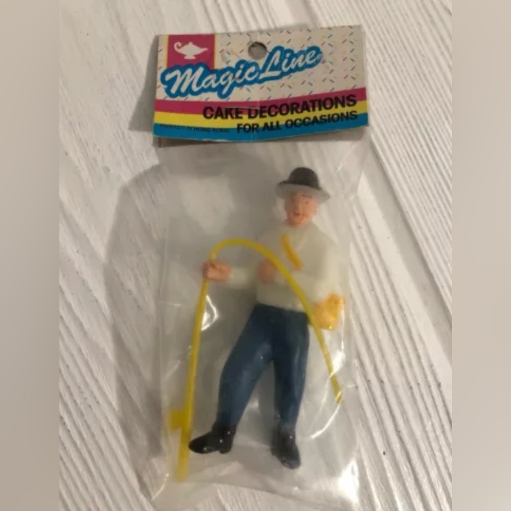 Vintage Magic Line Fly Plastic Fisherman Cake Decoration 3.5" 1993 Fishing NOS
